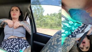 tattedflapz dp dildo in moving car