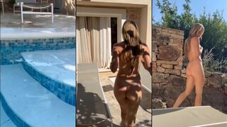 Caroline Zalog - Tanned Blonde Sunbathes in Her Backyard